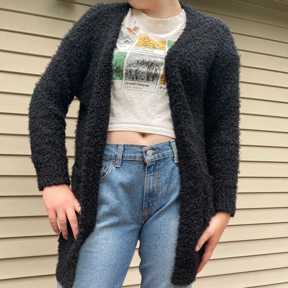 Love Tree Black Fuzzy Cardigan